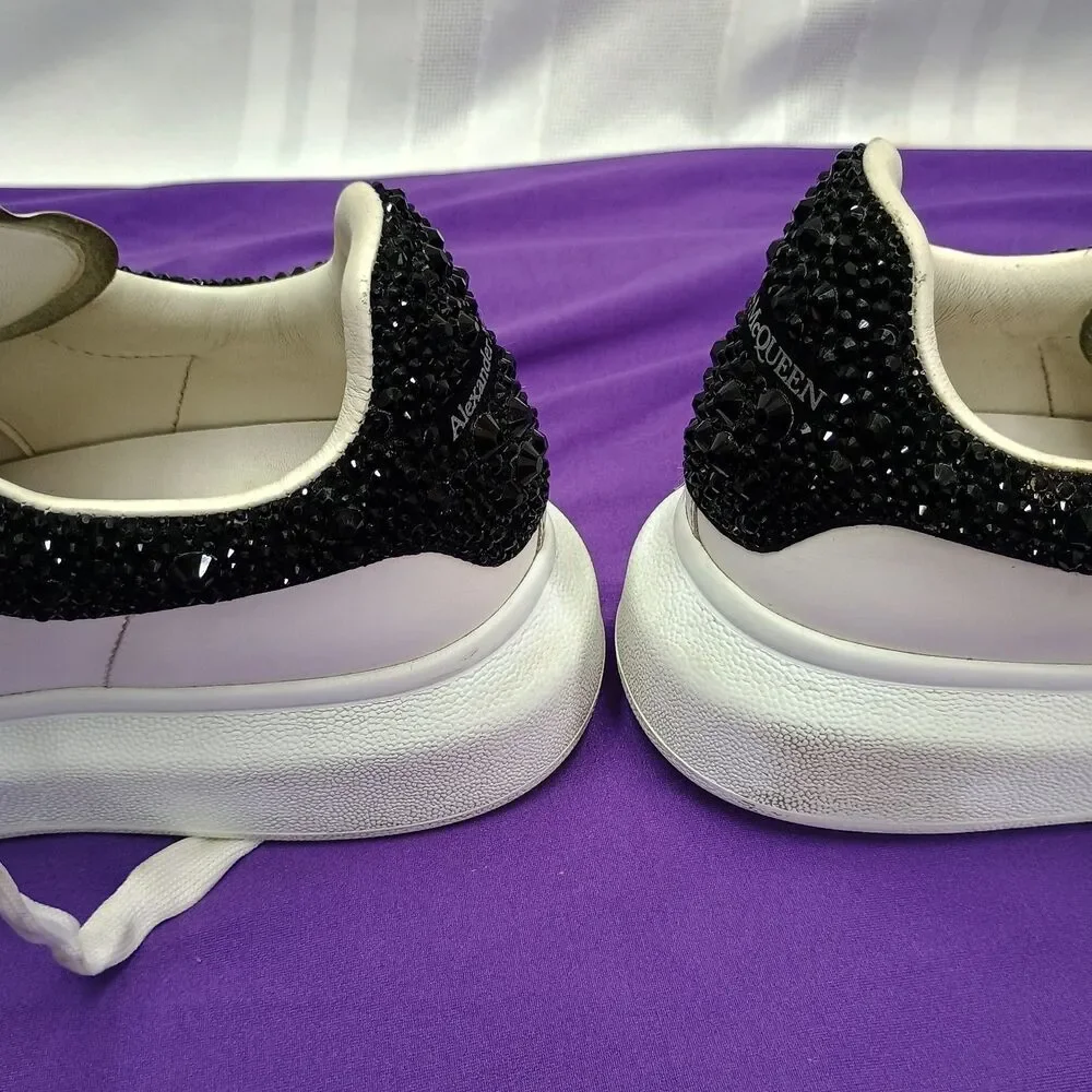 Alexander McQueen Oversized Sneaker in White/jet Black Crystal Embellished